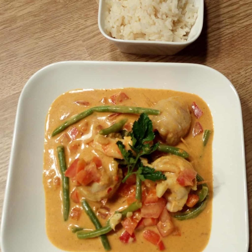 Wijtingrolletjes met grote garnalen en rijst